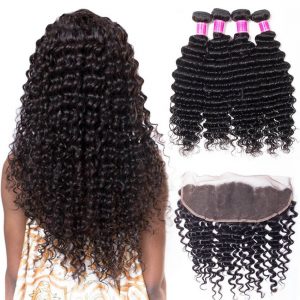 Brazilian Deep Wave 4 Bundles With Lace Frontal Closure