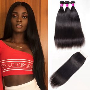 Brazilian Virgin Human Straight Hair 4Bundles With Clousre