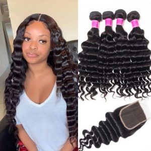 Brazilian loose deep 4 bundles with closure