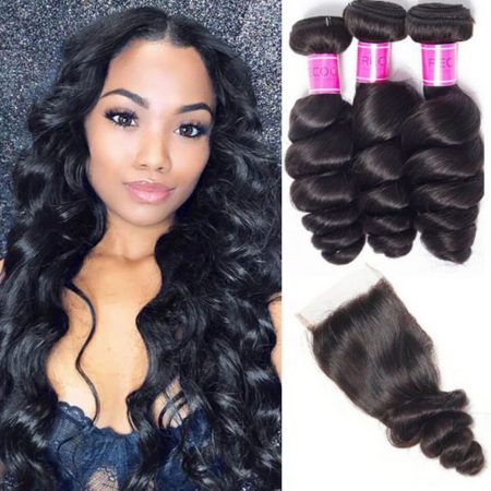 Brazilian loose wave 3 bundles with closure