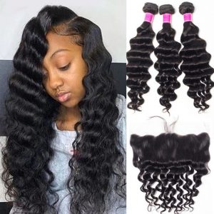 Indian loose deep 3 bundles with frontal