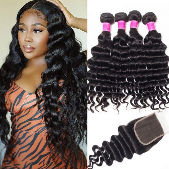 Indian loose deep 4 bundles with closure