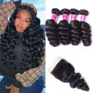 Indian loose wave 4 bundles with closure