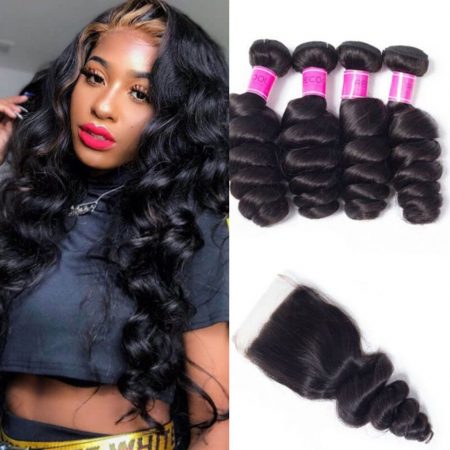 Peruvian loose wave 4 bundles with closure