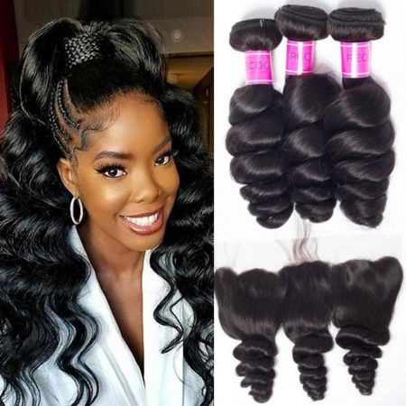 Peruvian loose wave 4 bundles with frontal