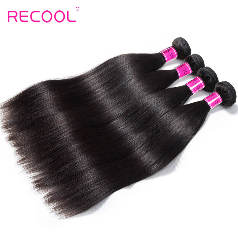 Recool Hair Straight Hair 4 Bundles 100% Virgin Human Hair Weave Bundles 8A Premium Remy Hair