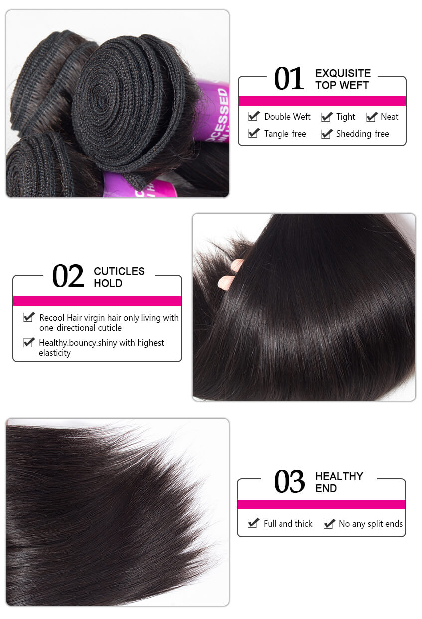 Recool Hair Weave Bundles Grade 8A Mink Hair High Quality Brazilian Straight Hair