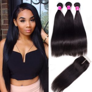 10A Malaysian Straight Hair Bundles with Closure