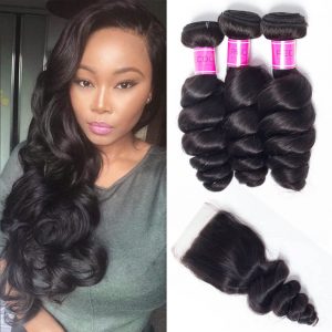 Best Malaysian Loose Wave hair bundles With Lace Closure