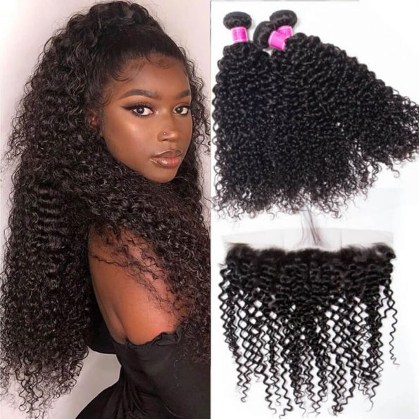 Indian Curly 3 bundles with frontal