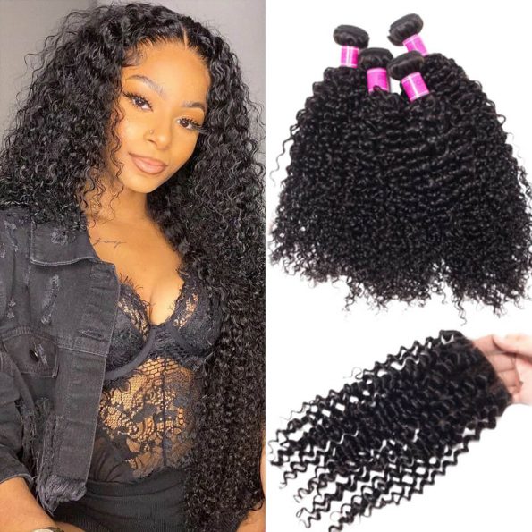 Indian Curly 4 bundles with closure