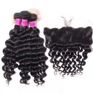 Indian Lace Frontal With Loose Deep Wave Bundles 4Pcs