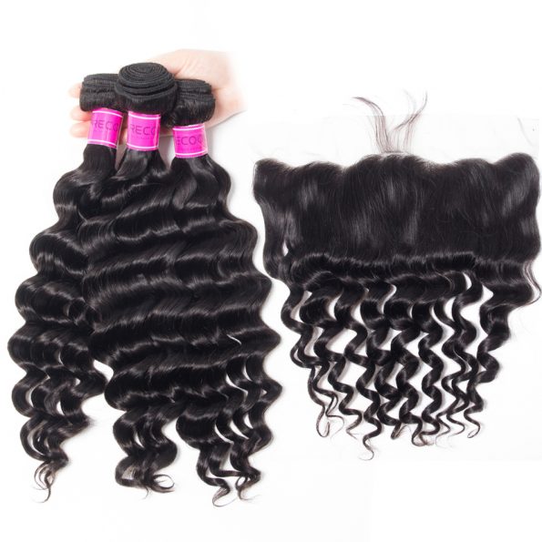 Indian Lace Frontal With Loose Deep Wave Bundles 4Pcs