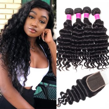 Loose Deep Wave Human Hair Bundles With Lace Closure Recool Hair