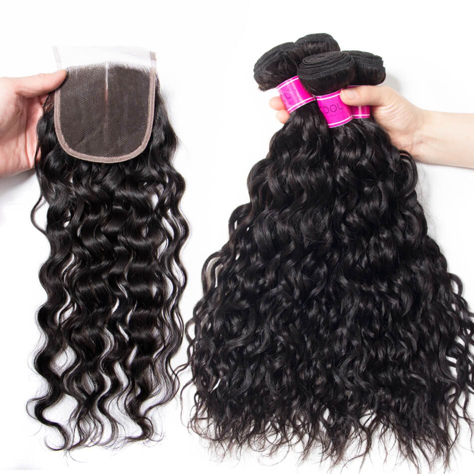 Indian Wet And Wavy Virgin Hair 4 Bundles With Lace Closure | Recool Hair