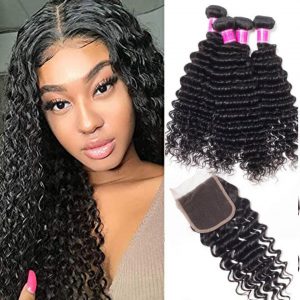 Indian deep curly 4 bundles with closure
