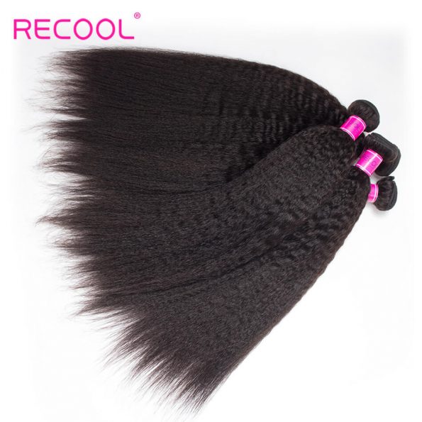 Recool Hair Peruvian Kinky Straight Hair 4 Bundles Deal Mink Hair Yaki Straight Human Hair Weave