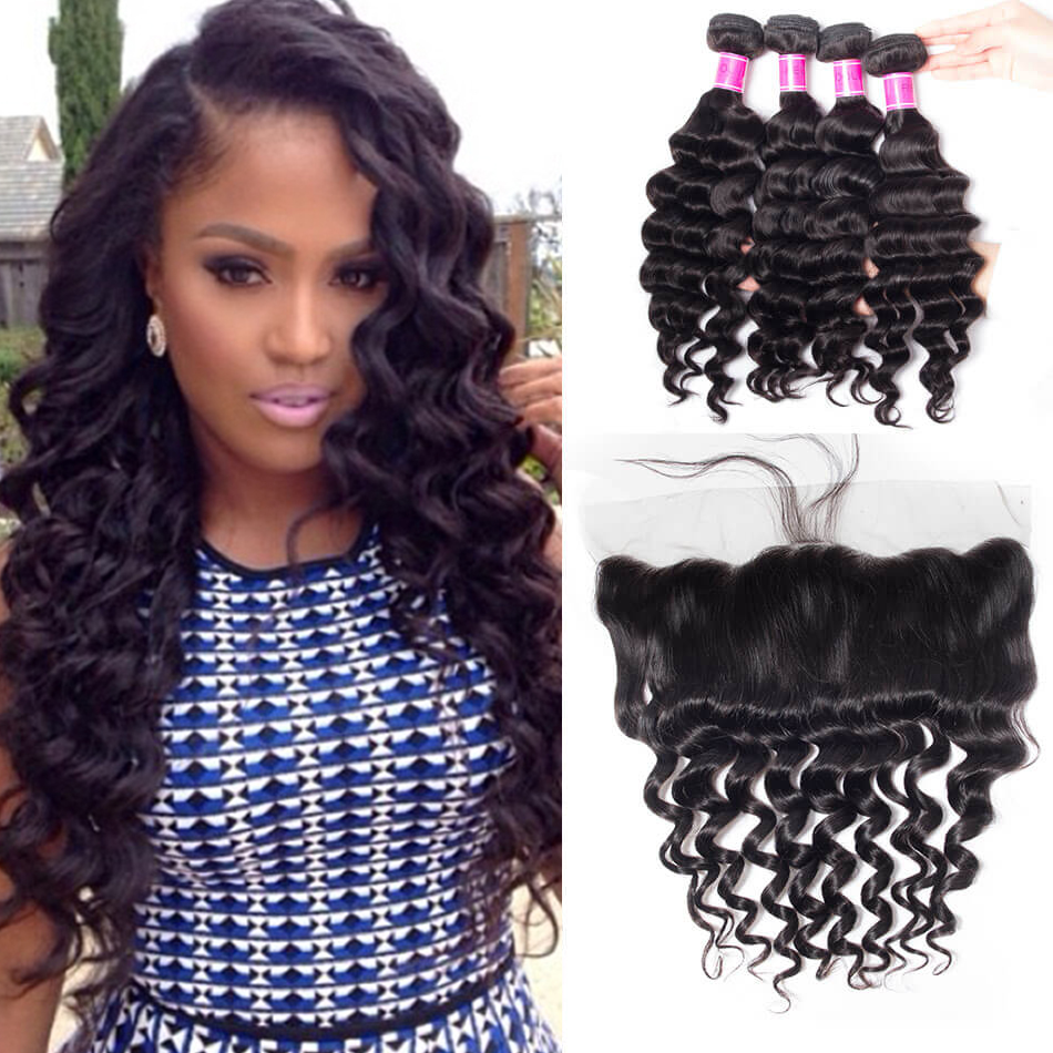Virgin Hair 4 Bundles With Frontal Loose Deep Wave 10a Mink Malaysian Human Hair Bundles With Frontal