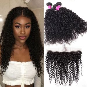 Malaysian Curly Wave Bundles With Lace Frontal Sale