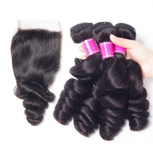 Malaysian Loose Wave Hair 4 Bundles With Lace Closure