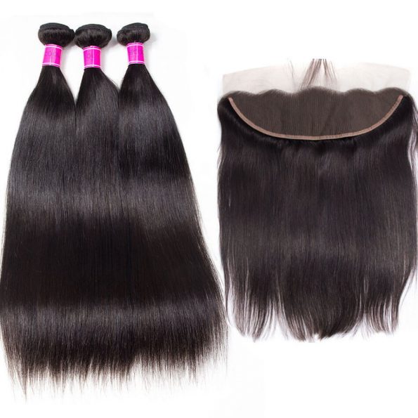 Malaysian Straight Hair 3 Bundles With Frontal High Quality