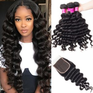 Malaysian Virgin Hair Loose Deep Wave 4 Bundles with Closure