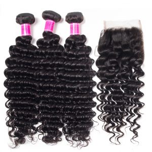 Peruvian Deep Wave Hair 4 Bundles with Closure