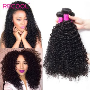 Recool Curly Hair Weave Bundles 8A Grade Virgin Hair 4 Bundles 100% Human Hair Extensions