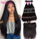 Malaysian Straight Hair 3 Bundles With Frontal High Quality