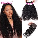 Indian Wet And Wavy Virgin Hair 4 Bundles With Lace Closure