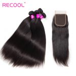 Recool Hair Brazilian Straight Hair 4 Bundles With Closure High Quality Virgin Human Hair Bundles With Closure