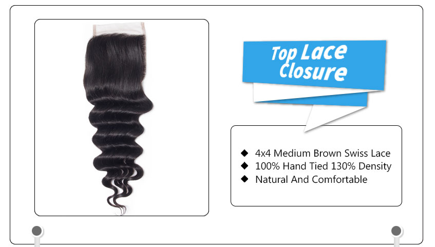 100% Virgin Human Hair loose deep Wave Bundles with Lace closure