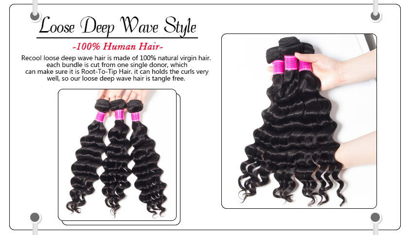 1Human Hair loose deep Wave Bundles with Lace closure