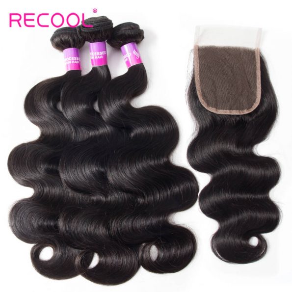 Malaysian Hair Body Wave 3 Bundles With Closure Recool Hair 8A Grade Virgin Human Hair With Closure