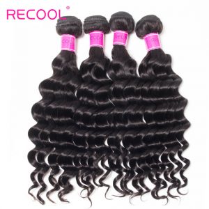 Recool Hair Loose Deep Wave Indian Virgin Hair 4 Bundles 100% Remy Human Hair Extension Bundles