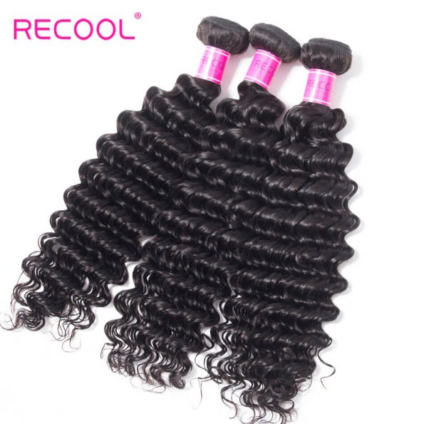 Recool Deep Wave Hair Virgin Hair 4 Bundles 8A Grade Deep Curly Remy Human Hair Weave