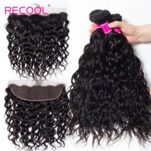 3 Bundles With Frontal Peruvian Wet And Wavy Human Hair Weave Bundles With Frontal No Shedding No Tangle