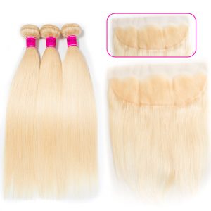 Blonde 613 Straight 3 Bundles Human Hair With Lace Frontal