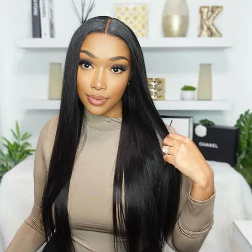 Straight hair in various shades of burgundy, styled differently