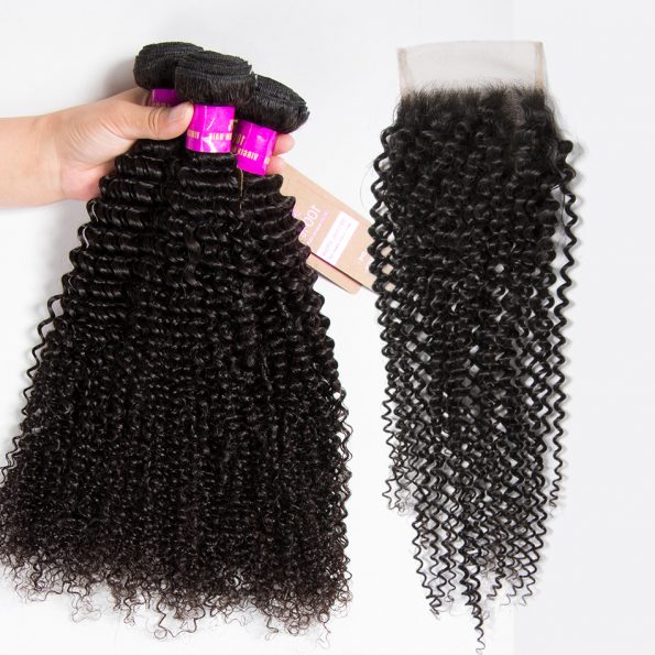 Brazilian Kinky Curly Virgin Hair With Closure Raw Brazilian Hair Bundles