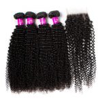 Brazilian Kinky Curly Weave Hair 4 Bundles With Lace Closure