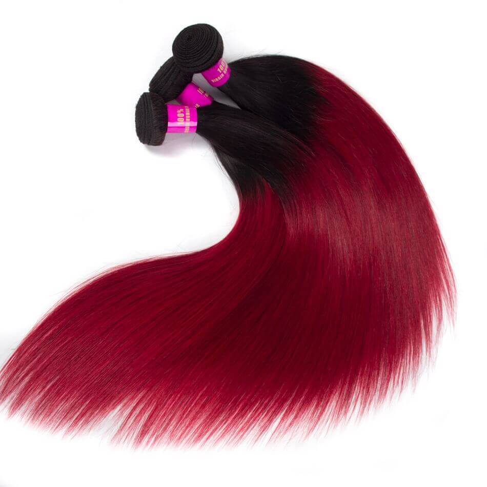 Ombre Color Hair 1B/Burgundy Straight Remy Human Hair