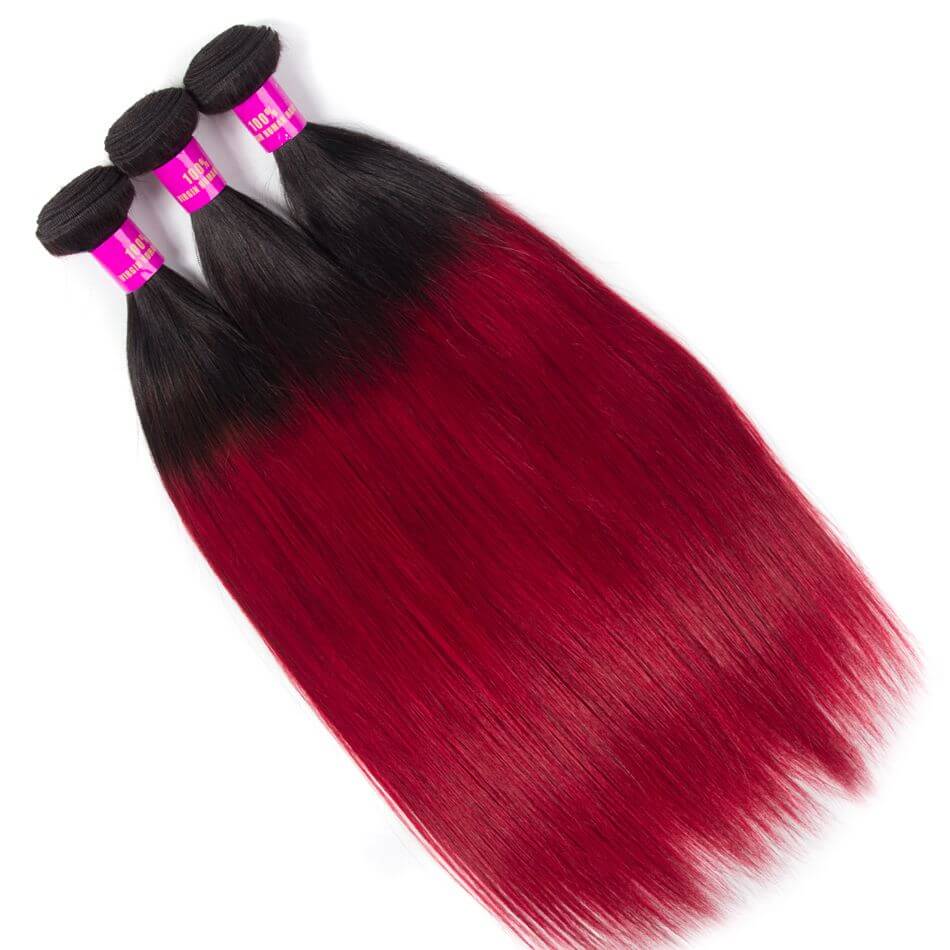 Ombre Color Hair 1B/Burgundy Straight Remy Human Hair