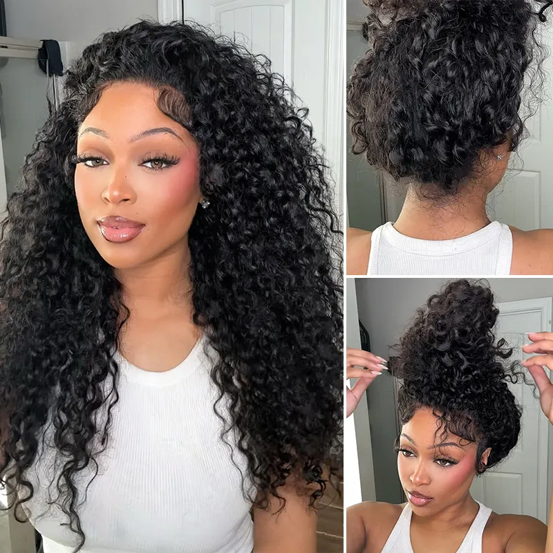 Drawstring Water Wave 360 Lace Frontal Wigs Invisi-Strap Wet and Wavy Human Hair Plucked & Bleached