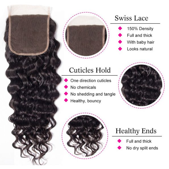 water wave virgin human hair 5x5 lace closure