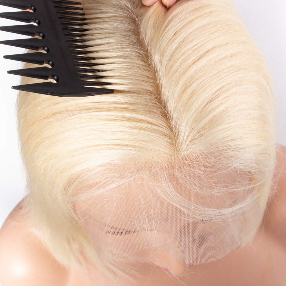 613 blonde straight hair bob lace front wig 7
