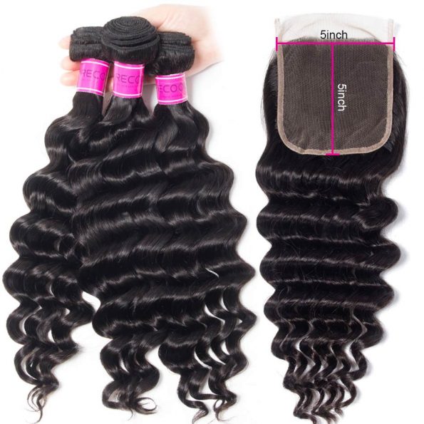 Loose Deep Wave Hair 3 Bundles With 5x5 Lace Closure