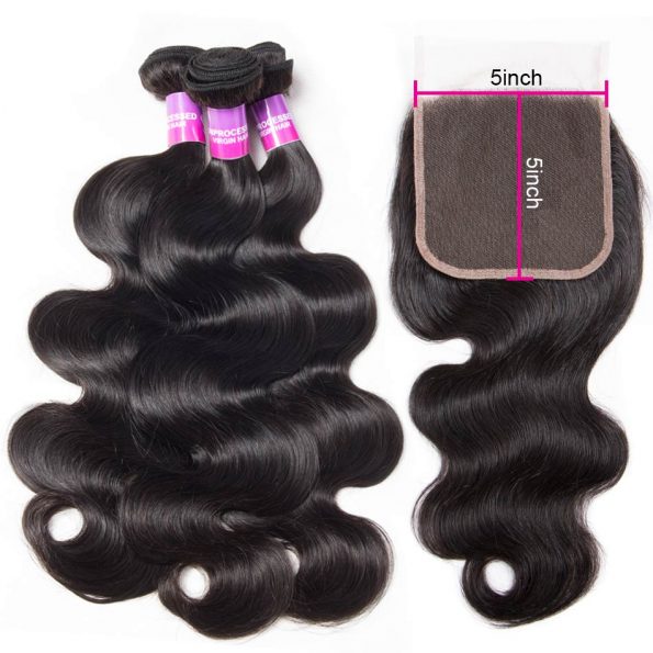 body wave hair bundles with 5x5 lace closure