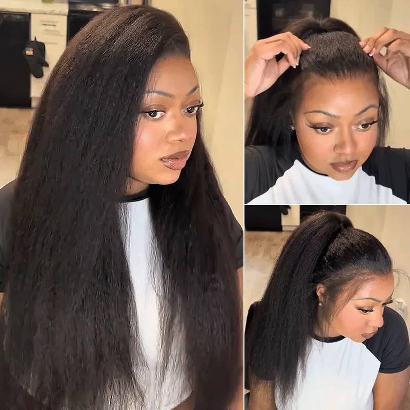 Drawstring 360 Lace Frontal Kinky Straight Glueless Wigs 100% Human Hair Pre Everything MyOwn Hairline