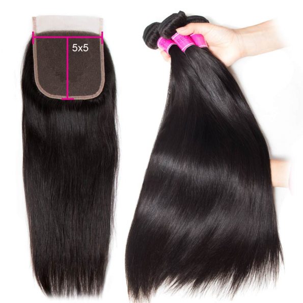 straight hair bundles with 5×5 lace closure